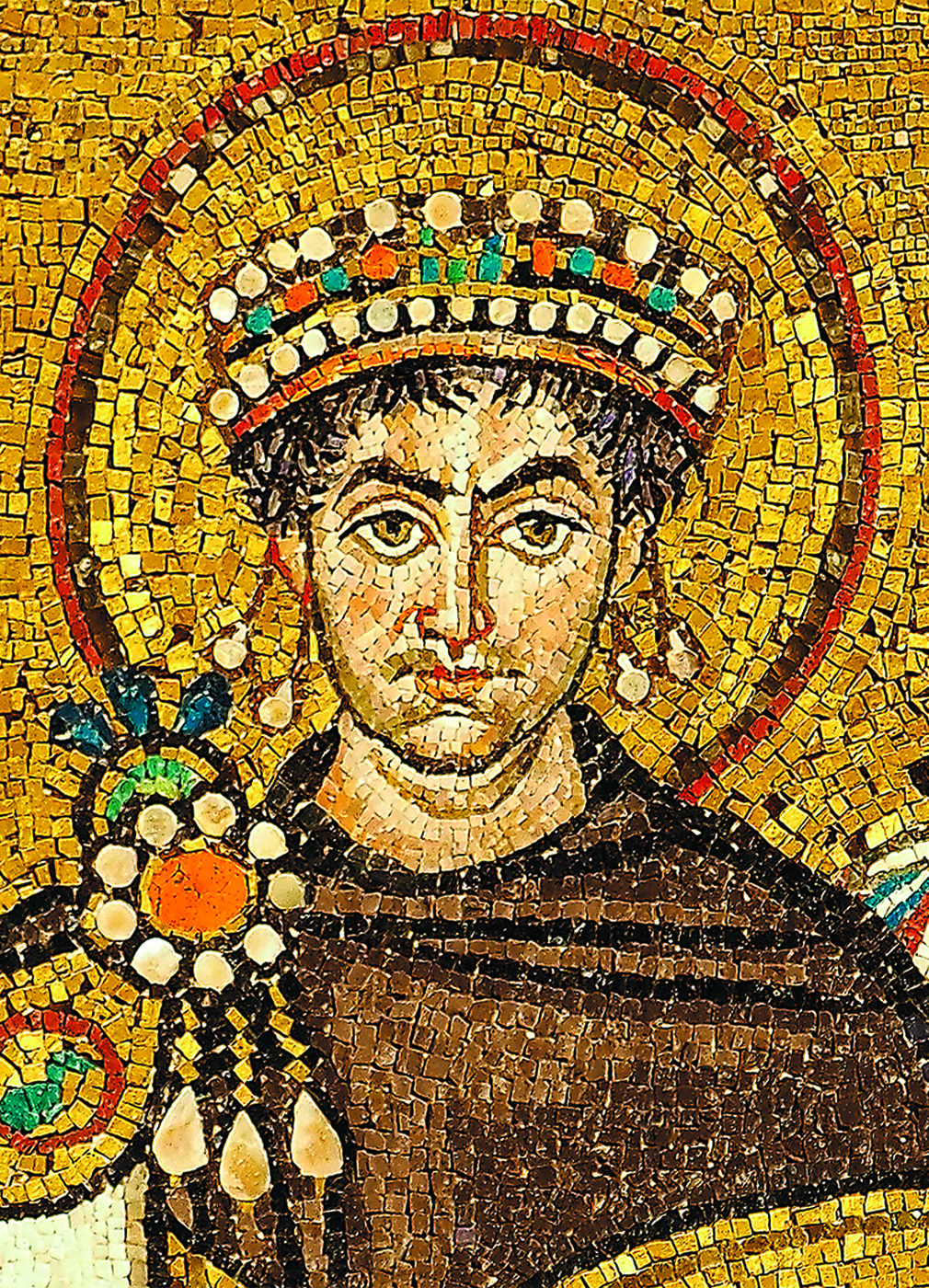 Юстиниан Великий, фрагмент мозаики из базилики Сан-Витале. Равенна (Италия), VI в. 