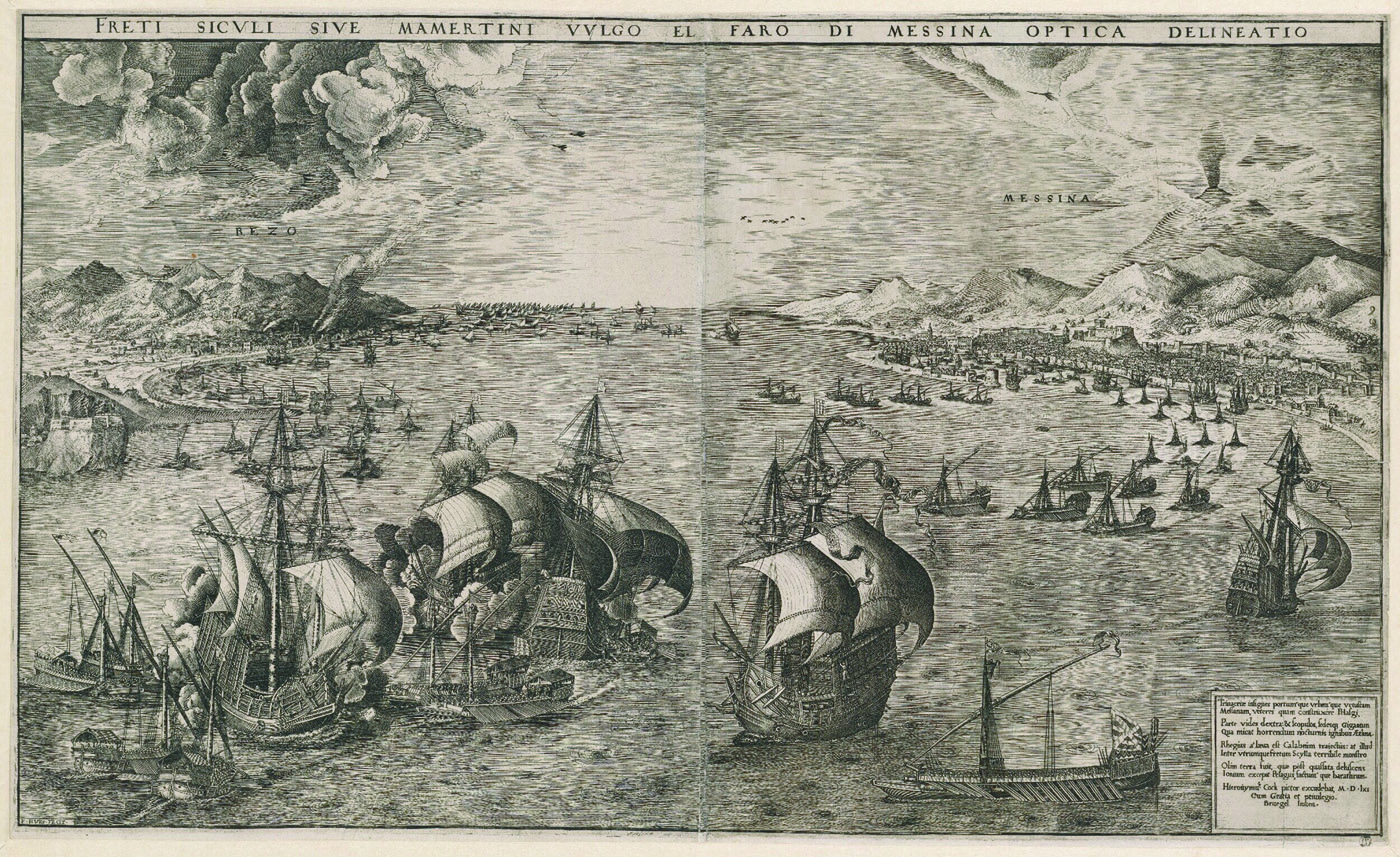 Сражение генуэзского и венецианского флотов, средневековая гравюра